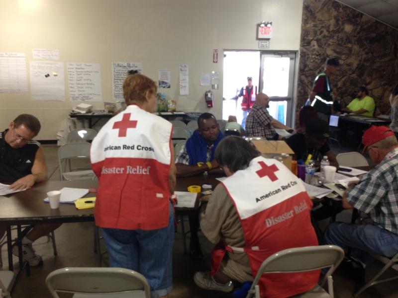 American Red Volunteers at work at the emergency evacuation center at the Mother Lode Fairgrounds in Sonora. 