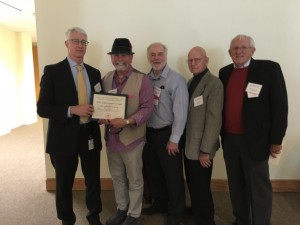 From left: DPR Director Brian Leahy presented the award to four Pink Bollworm Program representatives (all retired), Jim Rudig and Pat Akers from CDFA, Bob Staten from USDA, and Bob Roberson from CDFA.