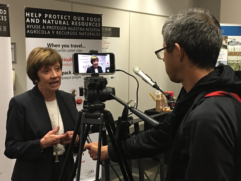 CDFA Secretary Karen Ross addresses news media today at San Francisco International Airport (SFO).