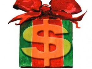 Illustration of a holiday gift with a dollar sign