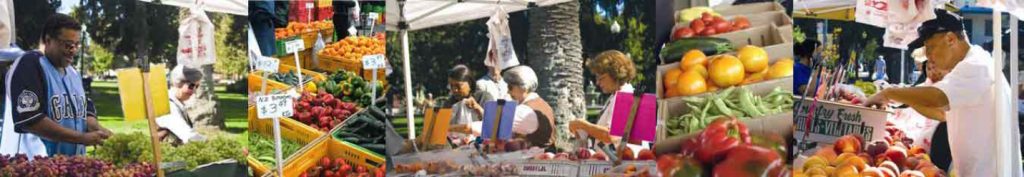 Photo montage of fresh fruit at markets